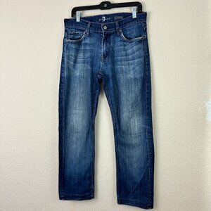 7 For All Mankind Jeans Mens 32x37 Blue Slimmy Slim Boot Cut Dark Wash Denim
